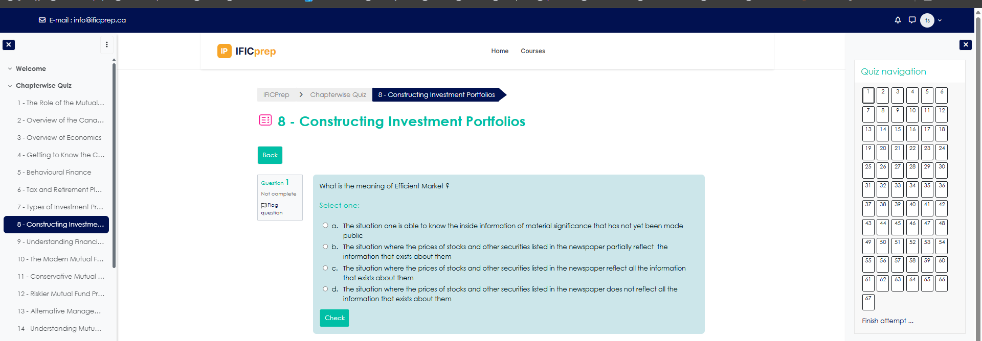 IFICprep chapterwise mastery quiz interface